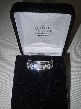 Men's White Gold Wedding Band. 2k In Diamonds